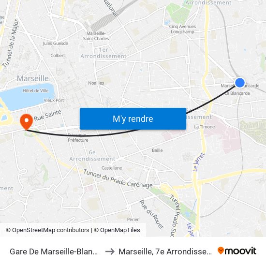 Gare De Marseille-Blancarde to Marseille, 7e Arrondissement map