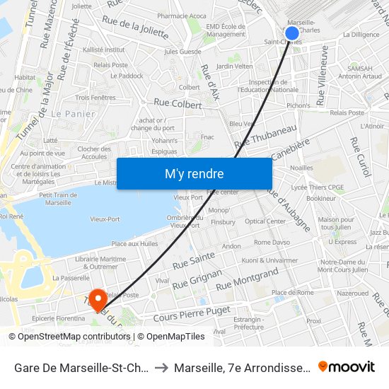 Gare De Marseille-St-Charles to Marseille, 7e Arrondissement map