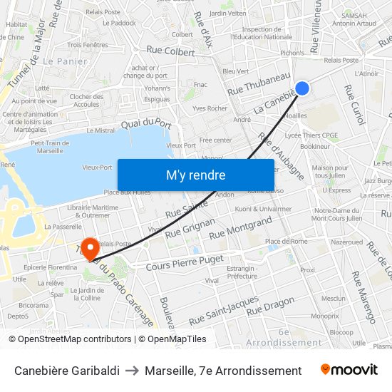 Canebière Garibaldi to Marseille, 7e Arrondissement map