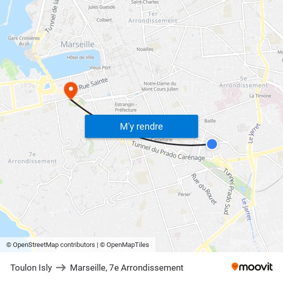 Toulon Isly to Marseille, 7e Arrondissement map