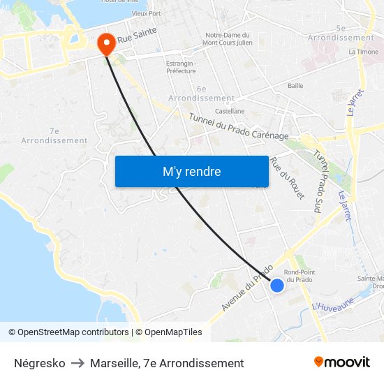Négresko to Marseille, 7e Arrondissement map