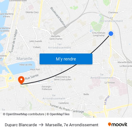 Duparc Blancarde to Marseille, 7e Arrondissement map