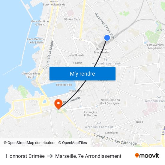 Honnorat Crimée to Marseille, 7e Arrondissement map