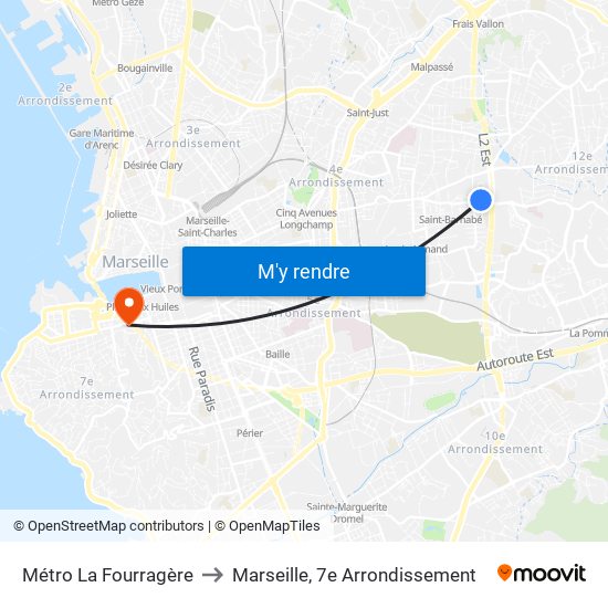 Métro La Fourragère to Marseille, 7e Arrondissement map