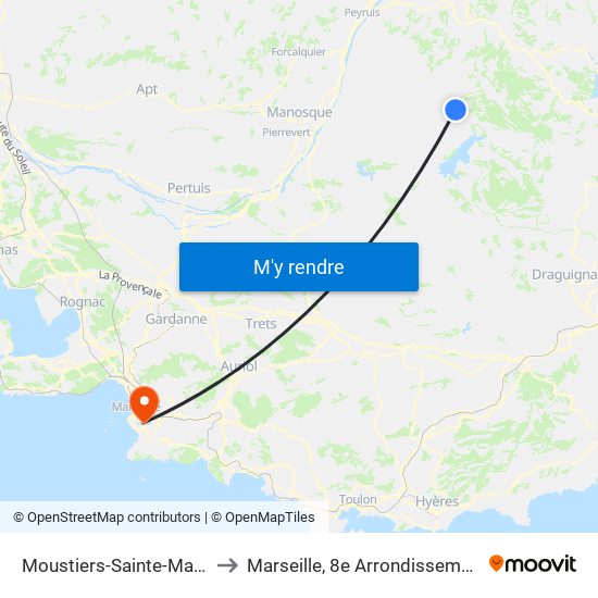 Moustiers-Sainte-Marie to Marseille, 8e Arrondissement map