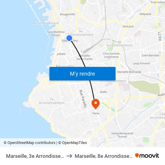 Marseille, 3e Arrondissement to Marseille, 8e Arrondissement map