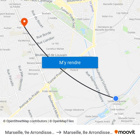 Marseille, 9e Arrondissement to Marseille, 8e Arrondissement map