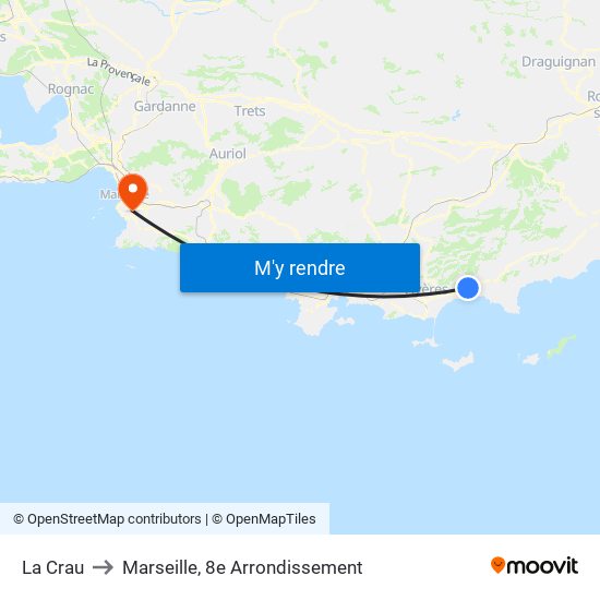 La Crau to Marseille, 8e Arrondissement map