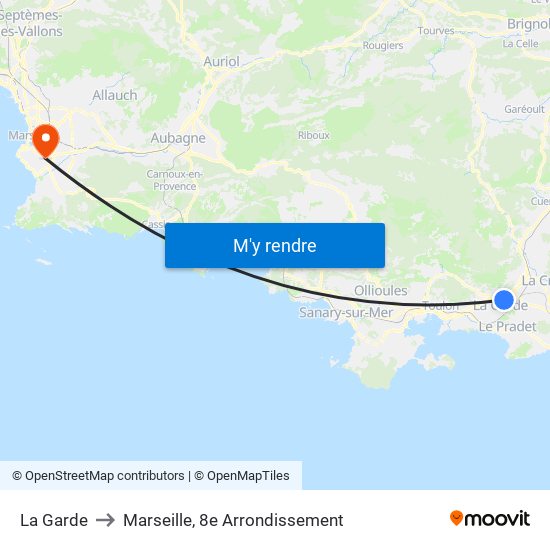 La Garde to Marseille, 8e Arrondissement map