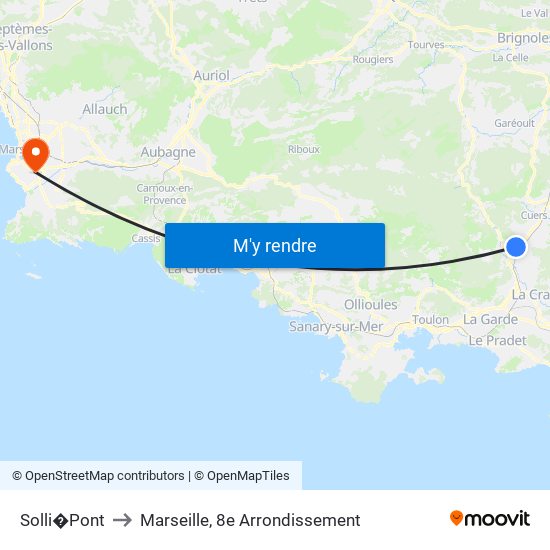 Solli�Pont to Marseille, 8e Arrondissement map