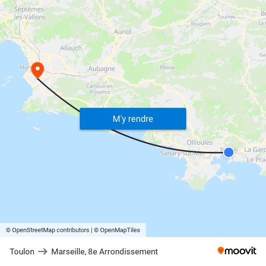 Toulon to Marseille, 8e Arrondissement map