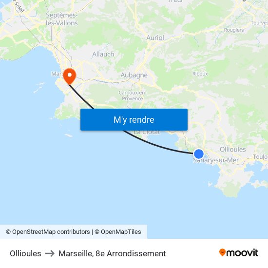 Ollioules to Marseille, 8e Arrondissement map