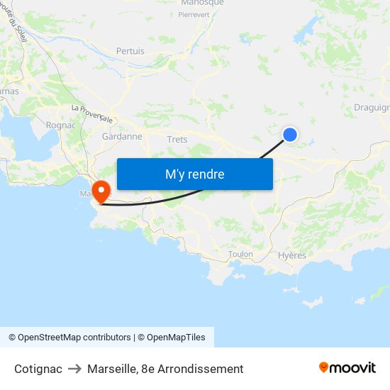 Cotignac to Marseille, 8e Arrondissement map
