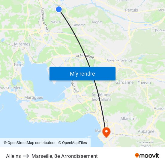Alleins to Marseille, 8e Arrondissement map