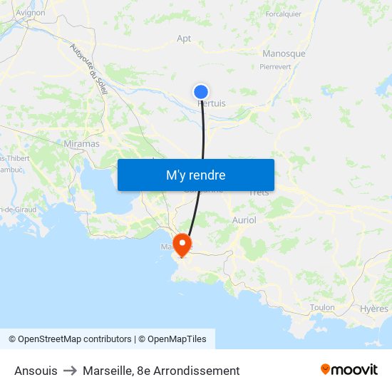 Ansouis to Marseille, 8e Arrondissement map