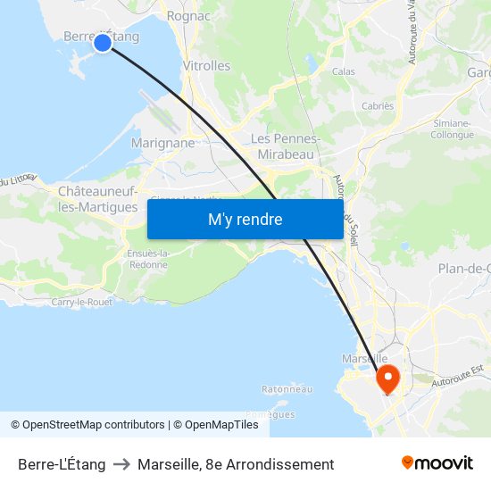 Berre-L'Étang to Marseille, 8e Arrondissement map