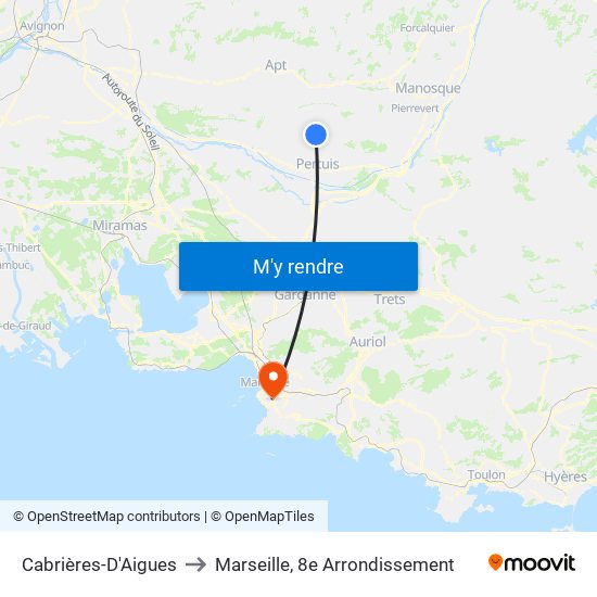 Cabrières-D'Aigues to Marseille, 8e Arrondissement map