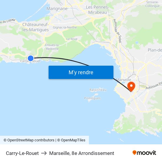 Carry-Le-Rouet to Marseille, 8e Arrondissement map