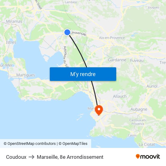 Coudoux to Marseille, 8e Arrondissement map