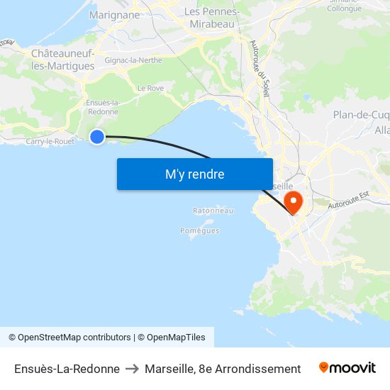 Ensuès-La-Redonne to Marseille, 8e Arrondissement map