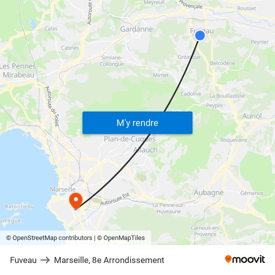 Fuveau to Marseille, 8e Arrondissement map