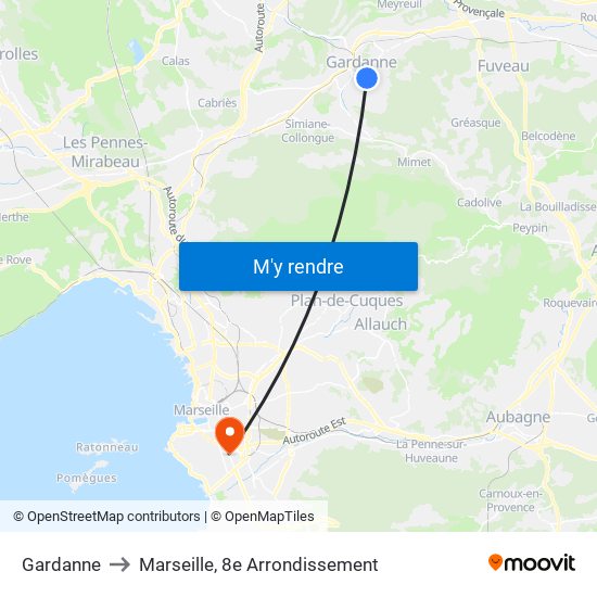 Gardanne to Marseille, 8e Arrondissement map