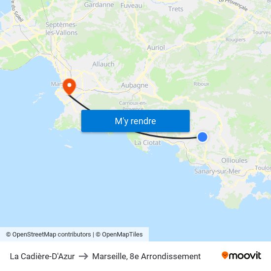 La Cadière-D'Azur to Marseille, 8e Arrondissement map