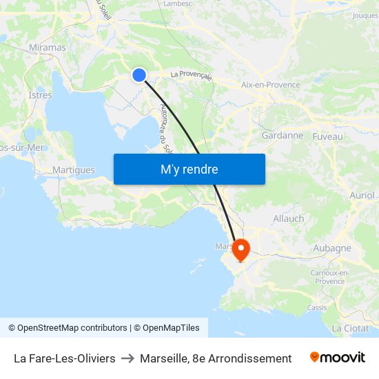 La Fare-Les-Oliviers to Marseille, 8e Arrondissement map