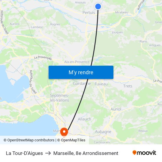 La Tour-D'Aigues to Marseille, 8e Arrondissement map