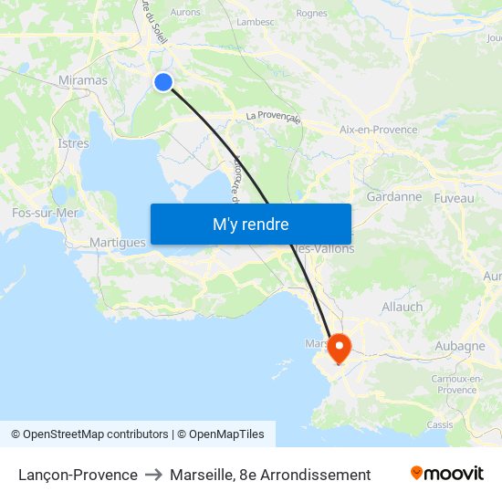 Lançon-Provence to Marseille, 8e Arrondissement map