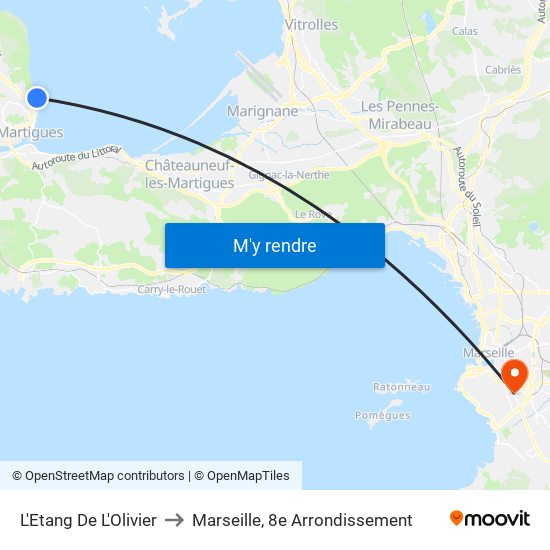L'Etang De L'Olivier to Marseille, 8e Arrondissement map