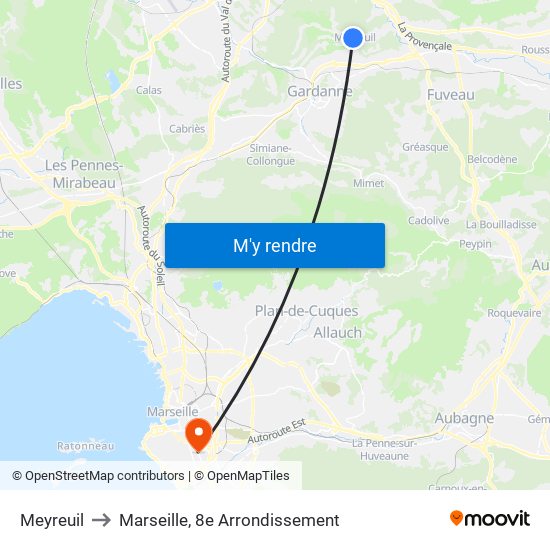 Meyreuil to Marseille, 8e Arrondissement map