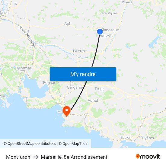 Montfuron to Marseille, 8e Arrondissement map