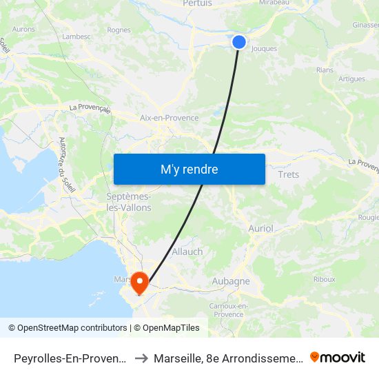 Peyrolles-En-Provence to Marseille, 8e Arrondissement map