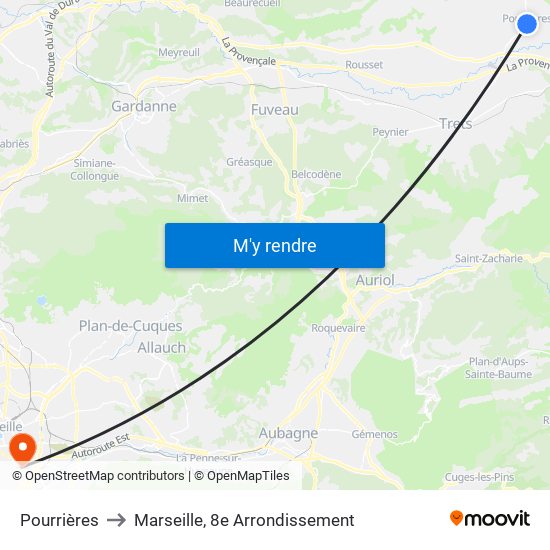 Pourrières to Marseille, 8e Arrondissement map
