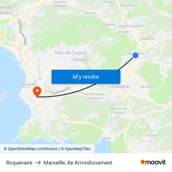Roquevaire to Marseille, 8e Arrondissement map