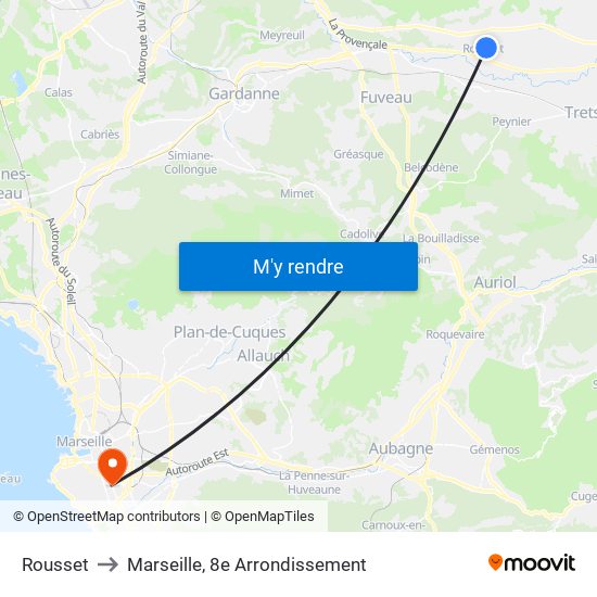 Rousset to Marseille, 8e Arrondissement map