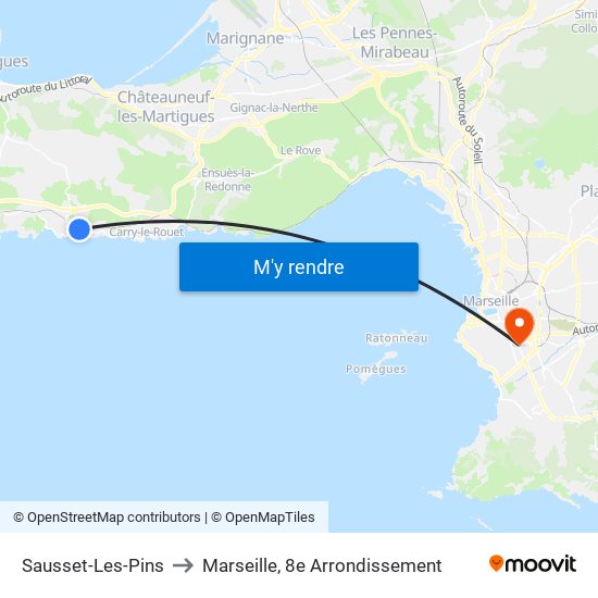 Sausset-Les-Pins to Marseille, 8e Arrondissement map