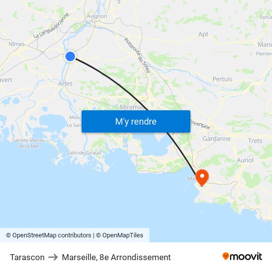 Tarascon to Marseille, 8e Arrondissement map
