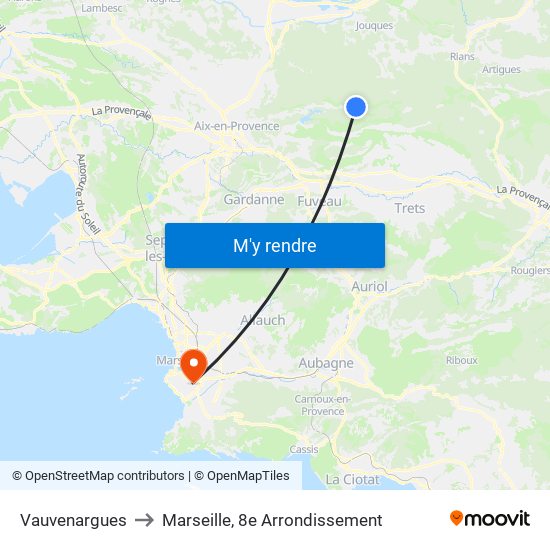 Vauvenargues to Marseille, 8e Arrondissement map
