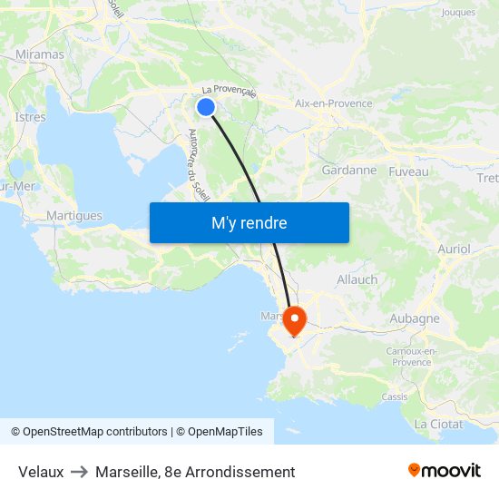 Velaux to Marseille, 8e Arrondissement map