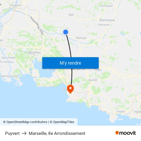 Puyvert to Marseille, 8e Arrondissement map