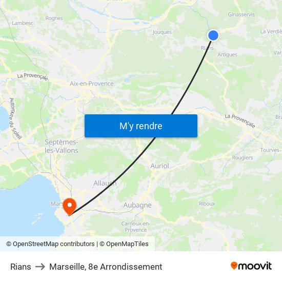 Rians to Marseille, 8e Arrondissement map