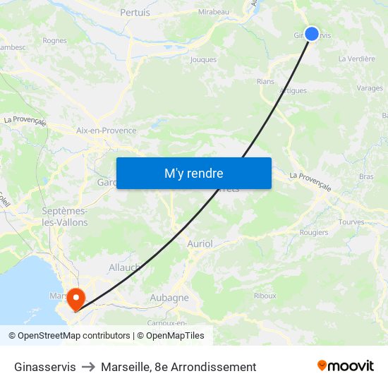 Ginasservis to Marseille, 8e Arrondissement map