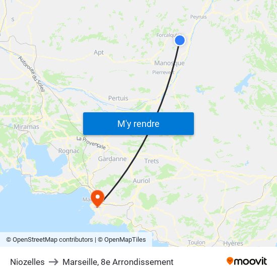 Niozelles to Marseille, 8e Arrondissement map