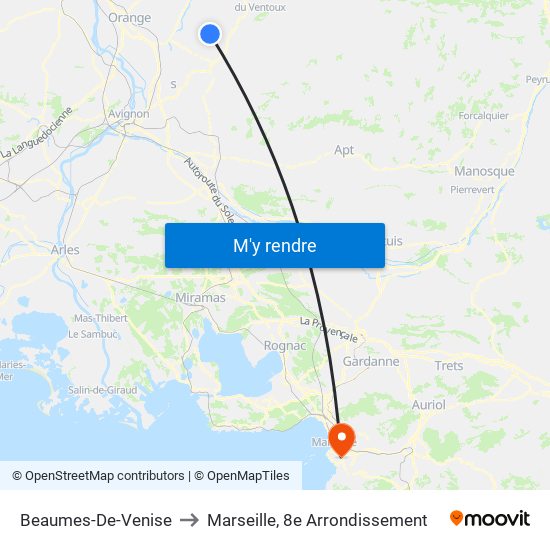 Beaumes-De-Venise to Marseille, 8e Arrondissement map