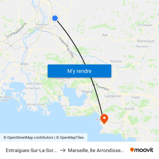 Entraigues-Sur-La-Sorgue to Marseille, 8e Arrondissement map