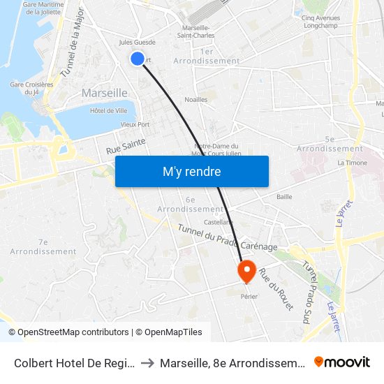 Colbert Hotel De Region to Marseille, 8e Arrondissement map