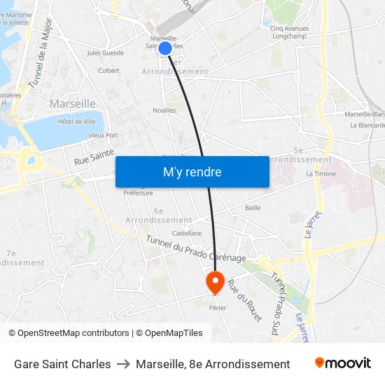 Gare Saint Charles to Marseille, 8e Arrondissement map