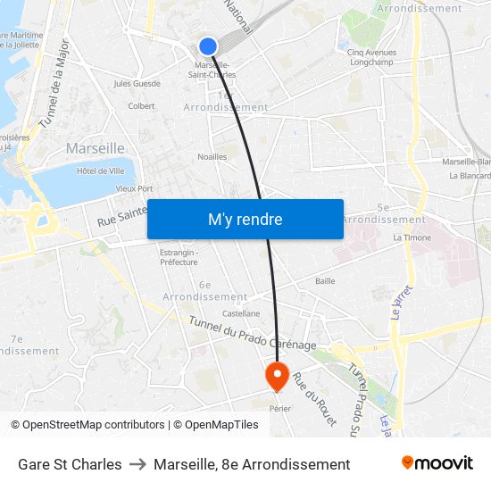 Gare St Charles to Marseille, 8e Arrondissement map